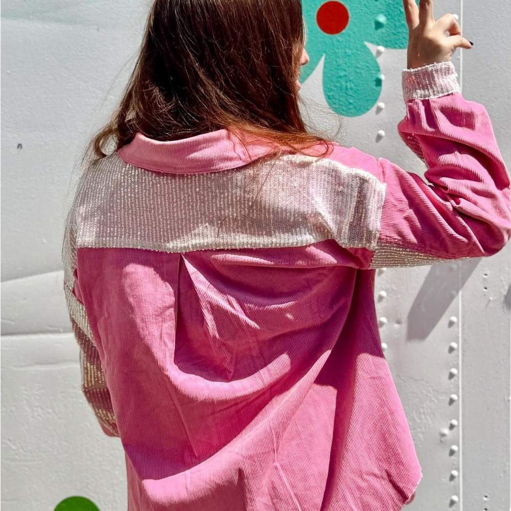 Pink and White Corduroy Jacket